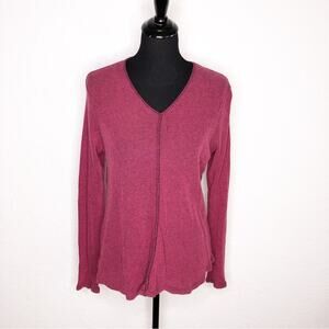 Cut loose pink red waffle thermal knit v neck top size Small